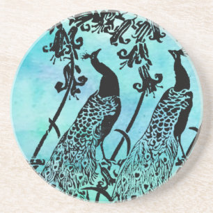 Vintage Art Nouveau Peacock Illustration Antique Coaster