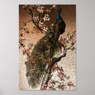 Vintage Art Nouveau Peacock on Flowering Tree Poster