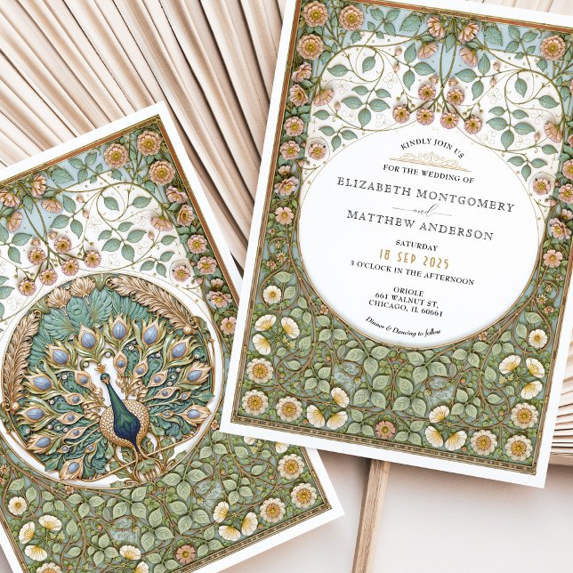 Vintage Art Nouveau Peacock Wedding Invitation (Creator Uploaded)