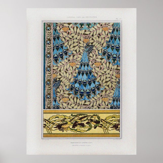 Vintage Art Nouveau Peacocks Fish & Seaweed Poster (Front)