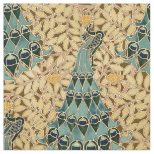 Vintage Art Nouveau Peacocks In Trees Pattern Fabric