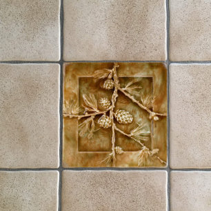 Vintage Art Nouveau Pine Cones Reproduction Tile