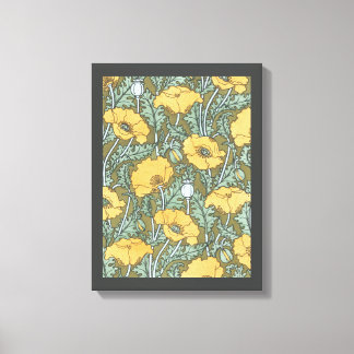 Vintage Art Nouveau, Poppy Flowers in Garden Canvas Print