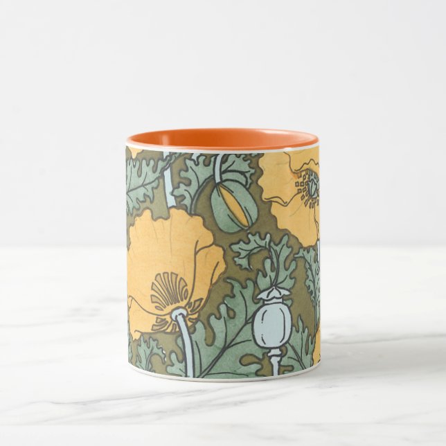 Vintage Art Nouveau, Poppy Flowers in Garden Mug (Center)