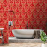 Vintage Art Nouveau Red Lobster Lion Face Pattern