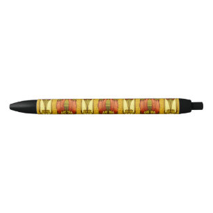 Vintage Art Nouveau Red Tulip Floral Pattern Black Ink Pen