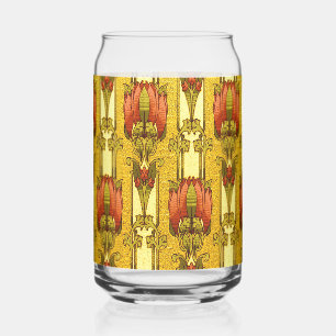 Vintage Art Nouveau Red Tulip Floral Pattern Can Glass