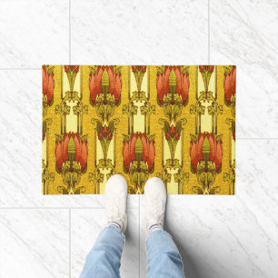 Vintage Art Nouveau Red Tulip Floral Pattern Doormat