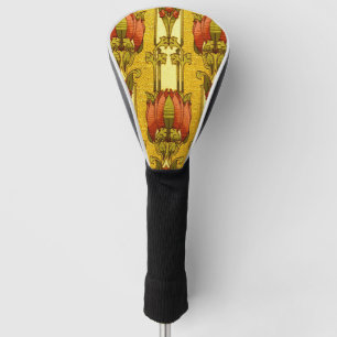 Vintage Art Nouveau Red Tulip Floral Pattern Golf Head Cover