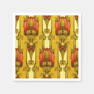 Vintage Art Nouveau Red Tulip Floral Pattern Napkin