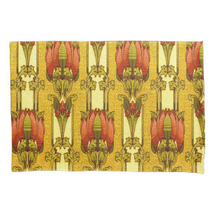 Vintage Art Nouveau Red Tulip Floral Pattern Pillowcase