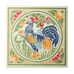 Vintage Art Nouveau Rooster And Fruit Tile