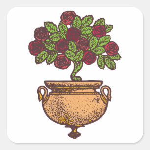 Vintage Art Nouveau rose tree floral design Square Sticker