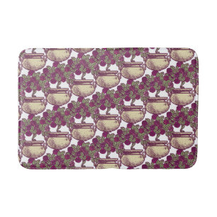 Vintage Art Nouveau rose tree maroon pattern Bath Mat