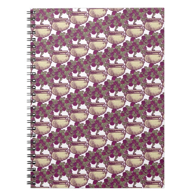 Vintage Art Nouveau rose tree maroon pattern Notebook (Front)