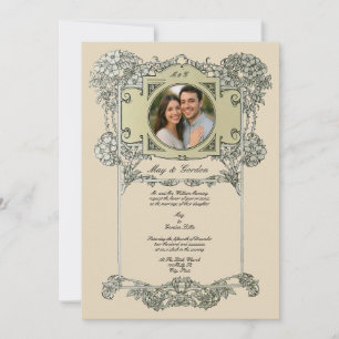 Vintage Art Nouveau Rose Vine Wedding Invitation