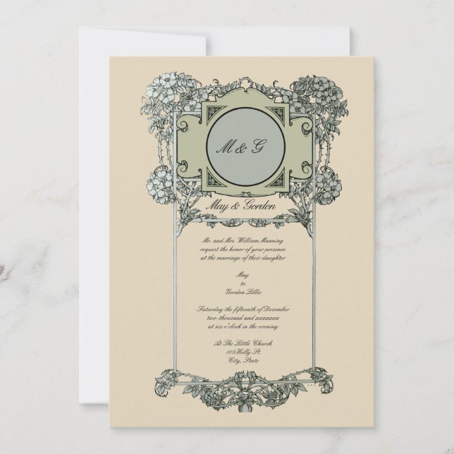 Vintage Art Nouveau Rose Wedding Invitations (Front)