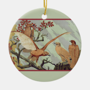 Vintage Art Nouveau Sage Green Eagle Nature Art Ceramic Tree Decoration