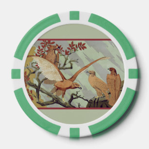 Vintage Art Nouveau Sage Green Eagle Nature Art Poker Chips