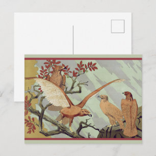 Vintage Art Nouveau Sage Green Eagle Nature Art Postcard