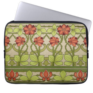Vintage Art Nouveau Sage Green Floral Pattern Laptop Sleeve