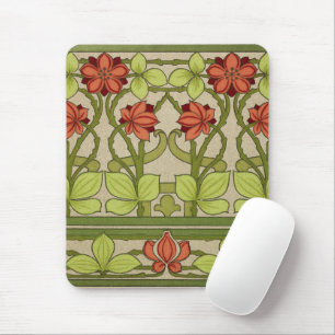 Vintage Art Nouveau Sage Green Floral Pattern Mouse Mat