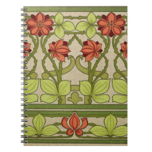 Vintage Art Nouveau Sage Green Floral Pattern Notebook
