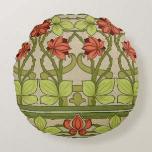 Vintage Art Nouveau Sage Green Floral Pattern Round Cushion
