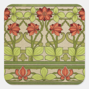 Vintage Art Nouveau Sage Green Floral Pattern Square Sticker