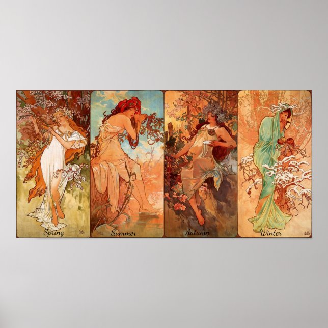 Vintage Art Nouveau Seasons Four Beauties Poster (Front)