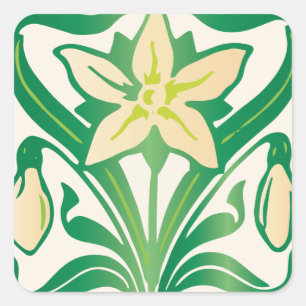 Vintage Art Nouveau snowdrop floral pattern Square Sticker