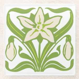 Vintage Art Nouveau snowdrop floral wallpaper Glass Coaster