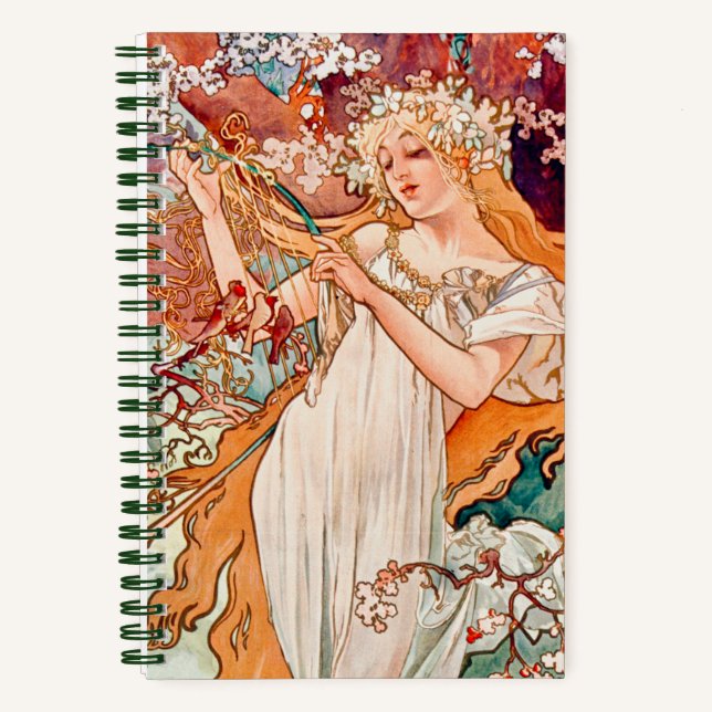 Vintage Art Nouveau Spring by Alfons Mucha Notebook (Front)