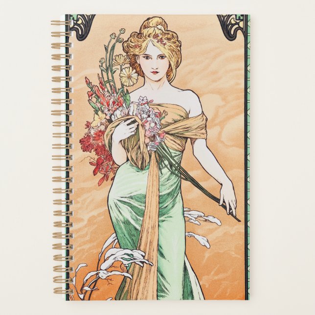 Vintage Art Nouveau Spring by Mucha Planner (Front)