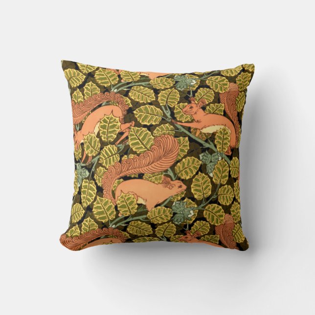 Vintage Art Nouveau Squirrels In Trees Pattern Cushion (Front)