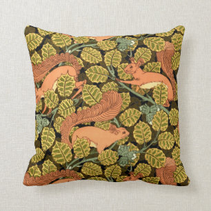 Vintage Art Nouveau Squirrels In Trees Pattern Cushion