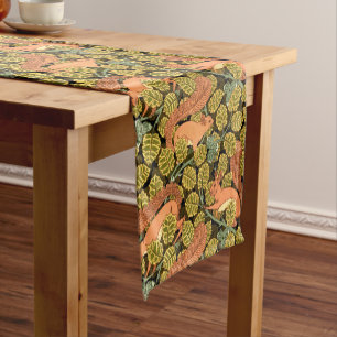 Vintage Art Nouveau Squirrels In Trees Pattern Short Table Runner