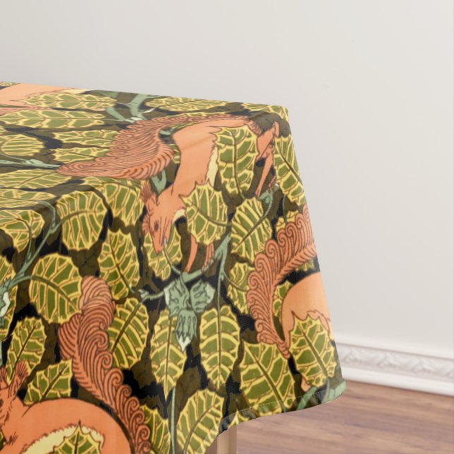 Vintage Art Nouveau Squirrels In Trees Pattern Tablecloth (In Situ)