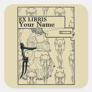 Vintage Art Nouveau Style Ex Libris Template Square Sticker