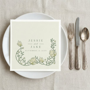 Vintage Art Nouveau style Floral Border Wedding Napkin