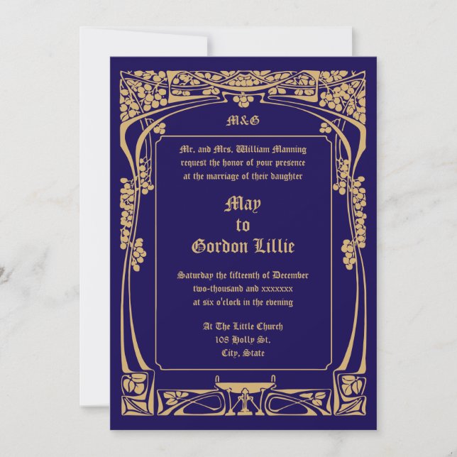 Vintage Art Nouveau Style Wedding Invitation (Front)