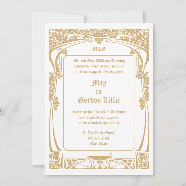 Vintage Art Nouveau Style Wedding Invitation (Front)