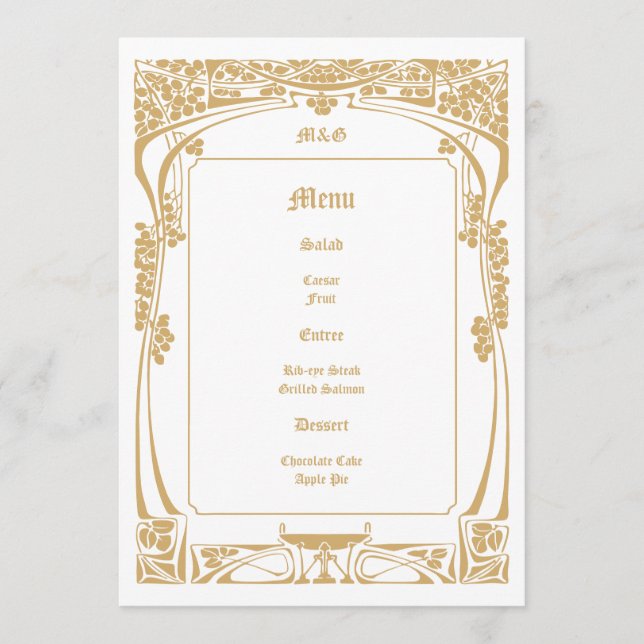 Vintage Art Nouveau Style Wedding Menu (Front)