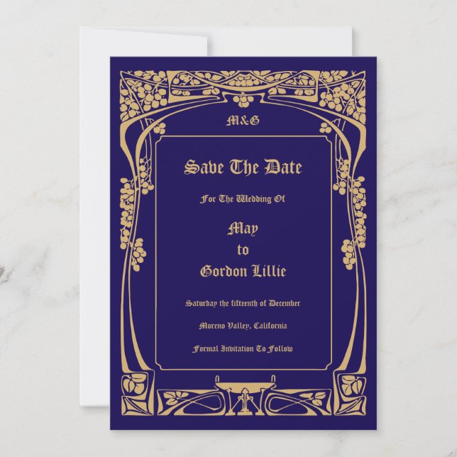 Vintage Art Nouveau Style Wedding Save The Date (Front)
