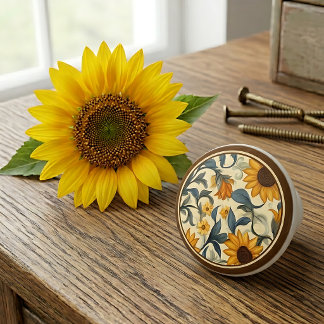 Vintage Art Nouveau Sunflower Ceramic Knob