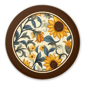 Vintage Art Nouveau Sunflower Ceramic Knob