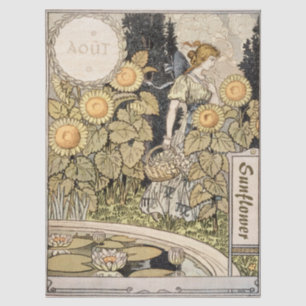 Vintage Art Nouveau Sunflower Garden Grasset Woman Tissue Paper