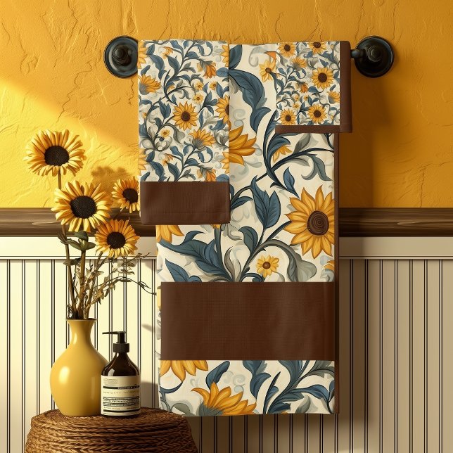 Vintage Art Nouveau Sunflower Pattern Bath Towel Set (Creator Uploaded)