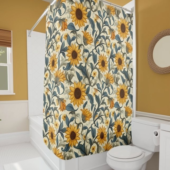 Vintage Art Nouveau Sunflower Pattern Shower Curtain (Creator Uploaded)