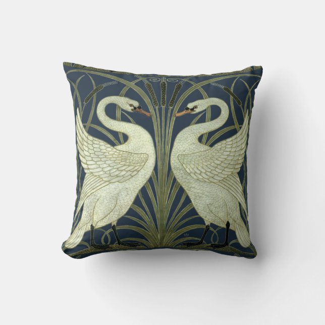 Vintage Art Nouveau Swans by Walter Crane Cushion (Front)